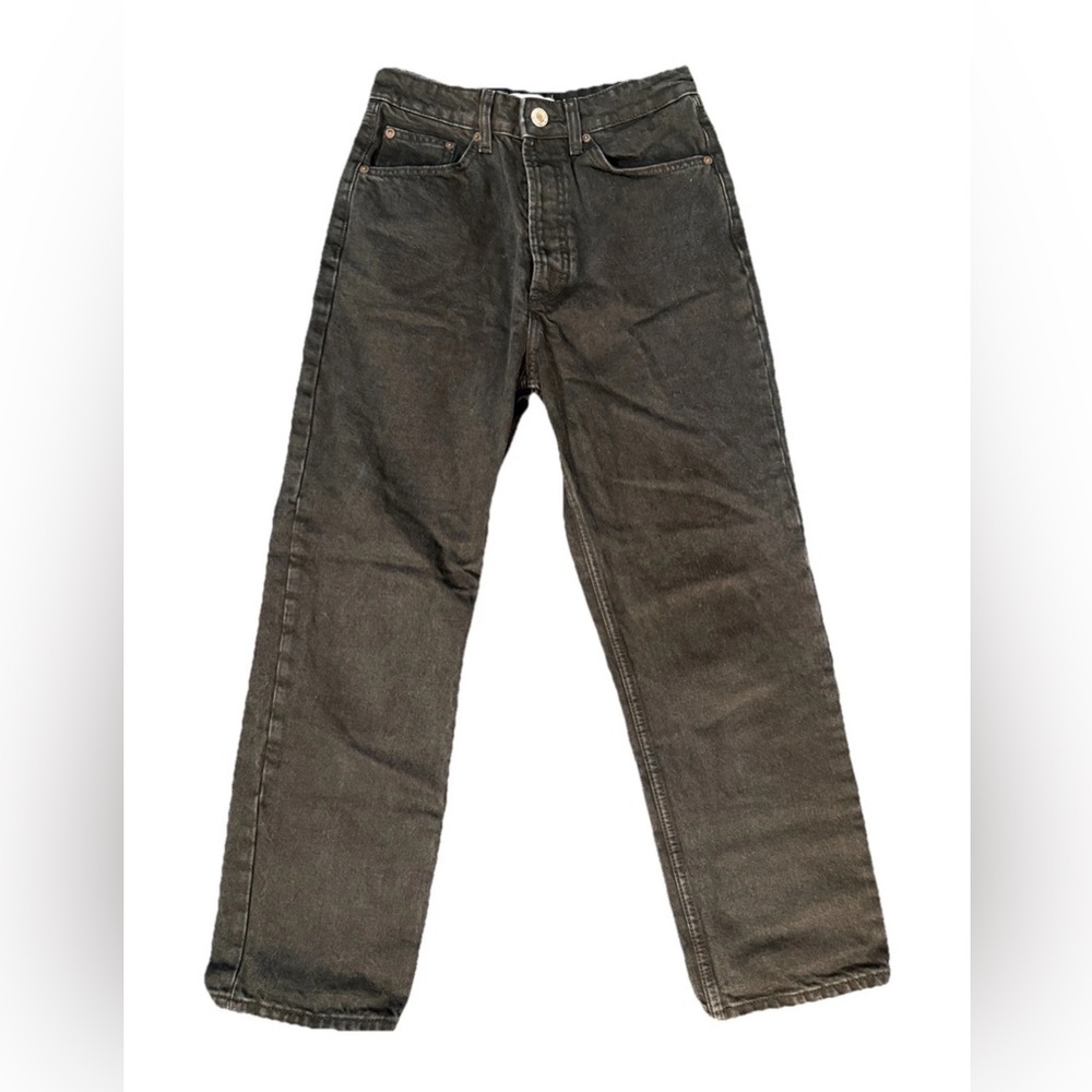 ZARA Jeans Women's 6 Straight Leg Ankle Black Denim Button Fly High Rise‎